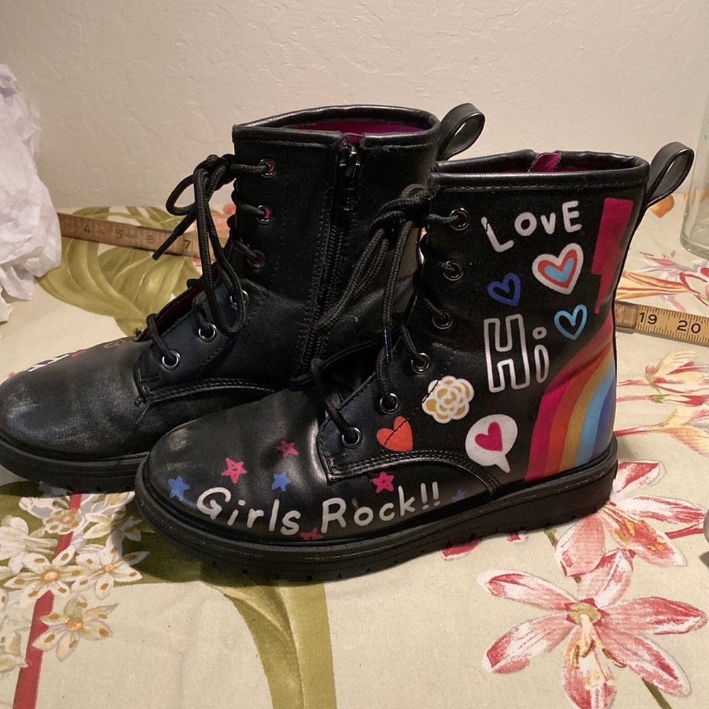 Skechers Black Kids Boots with Colorful Designs